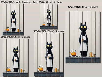 Black Cat Wall Art - Funny Cat Chef Poster | Minimalist Wood Print on Wood
