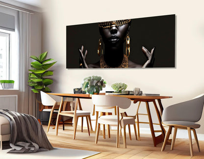 African Woman Canvas – Gold Jewelry Painting | Framed Canvas Print Ready to Hang