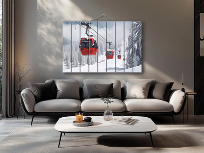 Winter Landscape Wood Print – Rustic Ski Lift Poster | Cozy Wood Wall Art