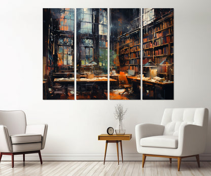 Library Oil Painting – Abstract Canvas Art | Framed Canvas Print, Reading Room Decor
