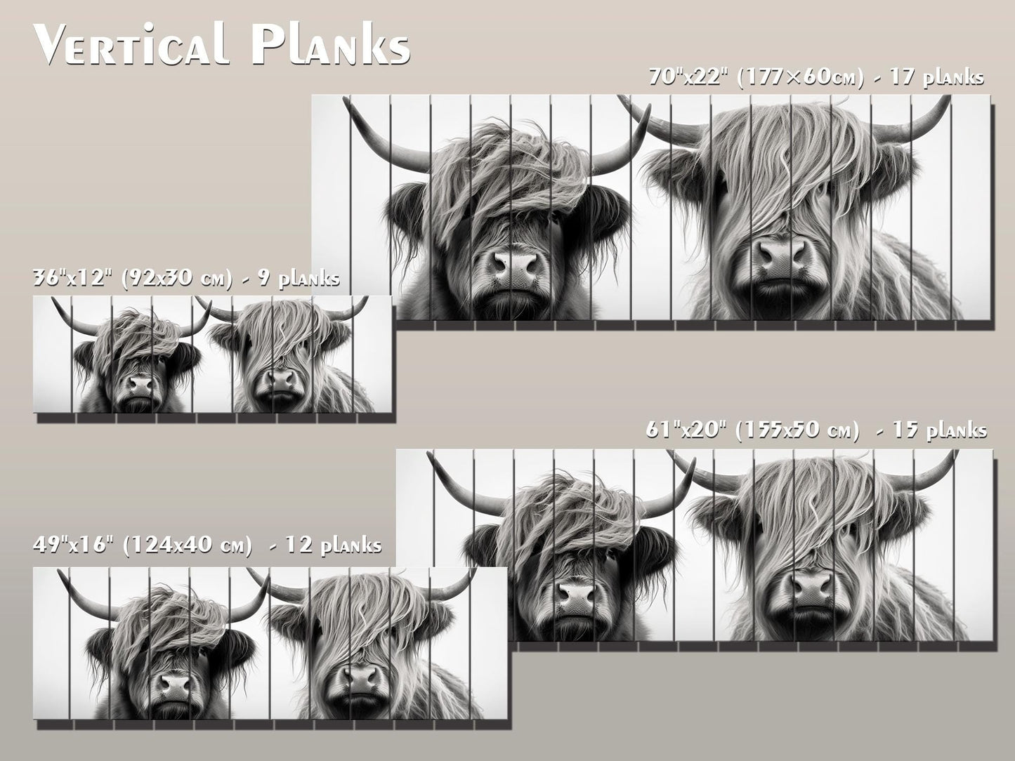 Highland Cows Wall Art - Rustic Wood Wall Decor with Romantic Cow Painting on Natural Wood