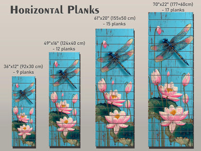 Rustic Wood Wall Art – Dragonfly Wall Print with Water Lily Artwork | Farmhouse Pond Decor