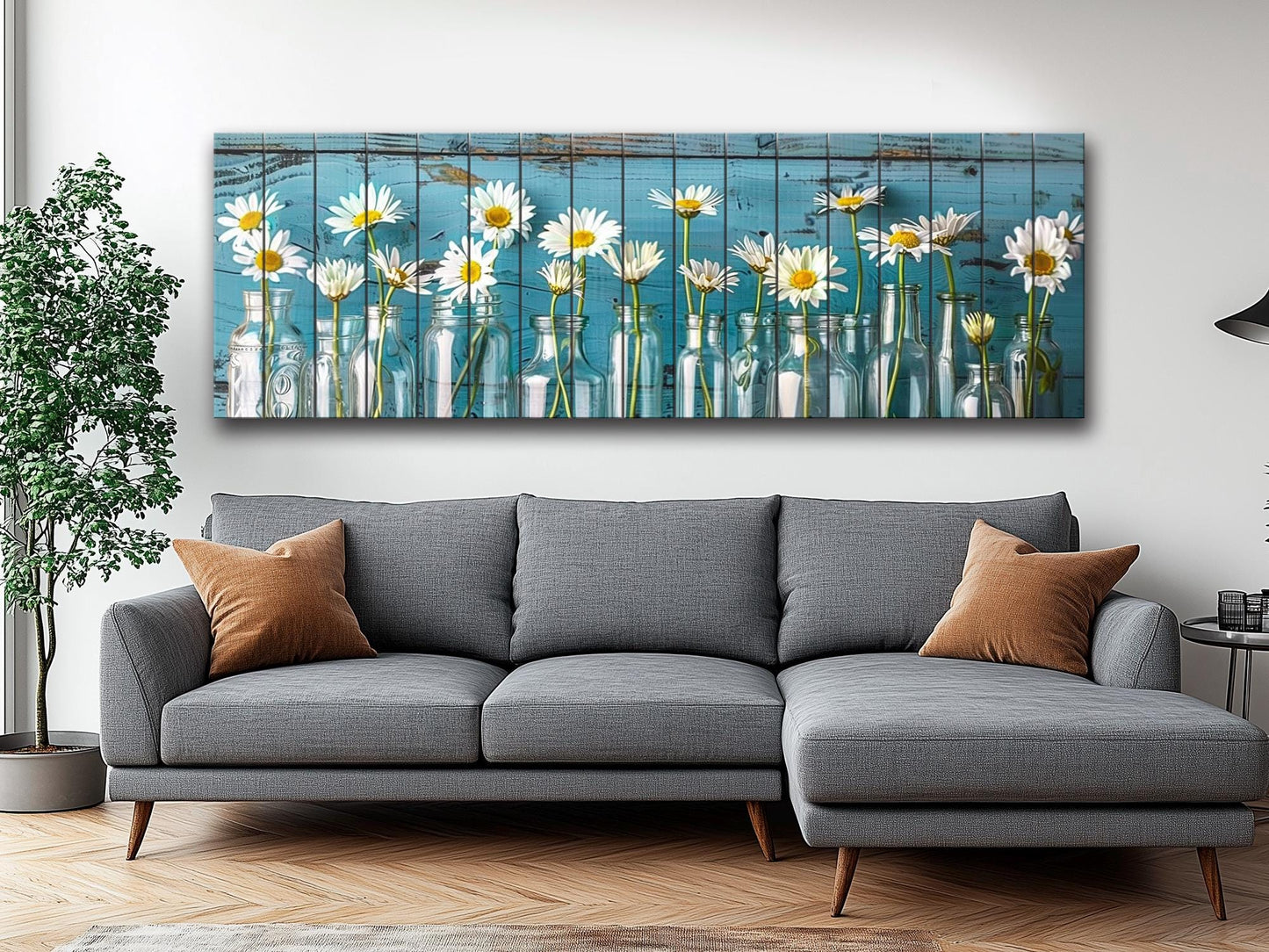 Daisies Wood Print - Rustic Floral Wall Art on Natural Wood with Unique Grain