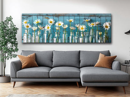 Daisies Wood Print - Rustic Floral Wall Art on Natural Wood with Unique Grain