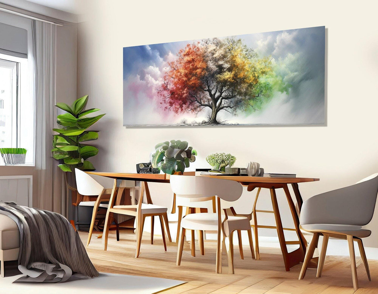 Four Season Tree Canvas - Colorful Cotton Print | Framed Gallery Wrapped Wall Art