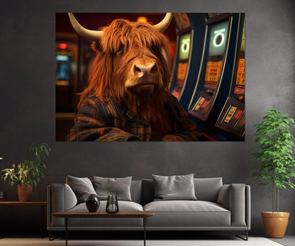 Buffalo Canvas Print – Casino Wall Art With Framed Cotton Canvas, Rustic Decor