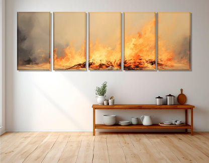 Burning Fire Canvas Print – Large Abstract Fire Painting | Ready to Hang Framed Art