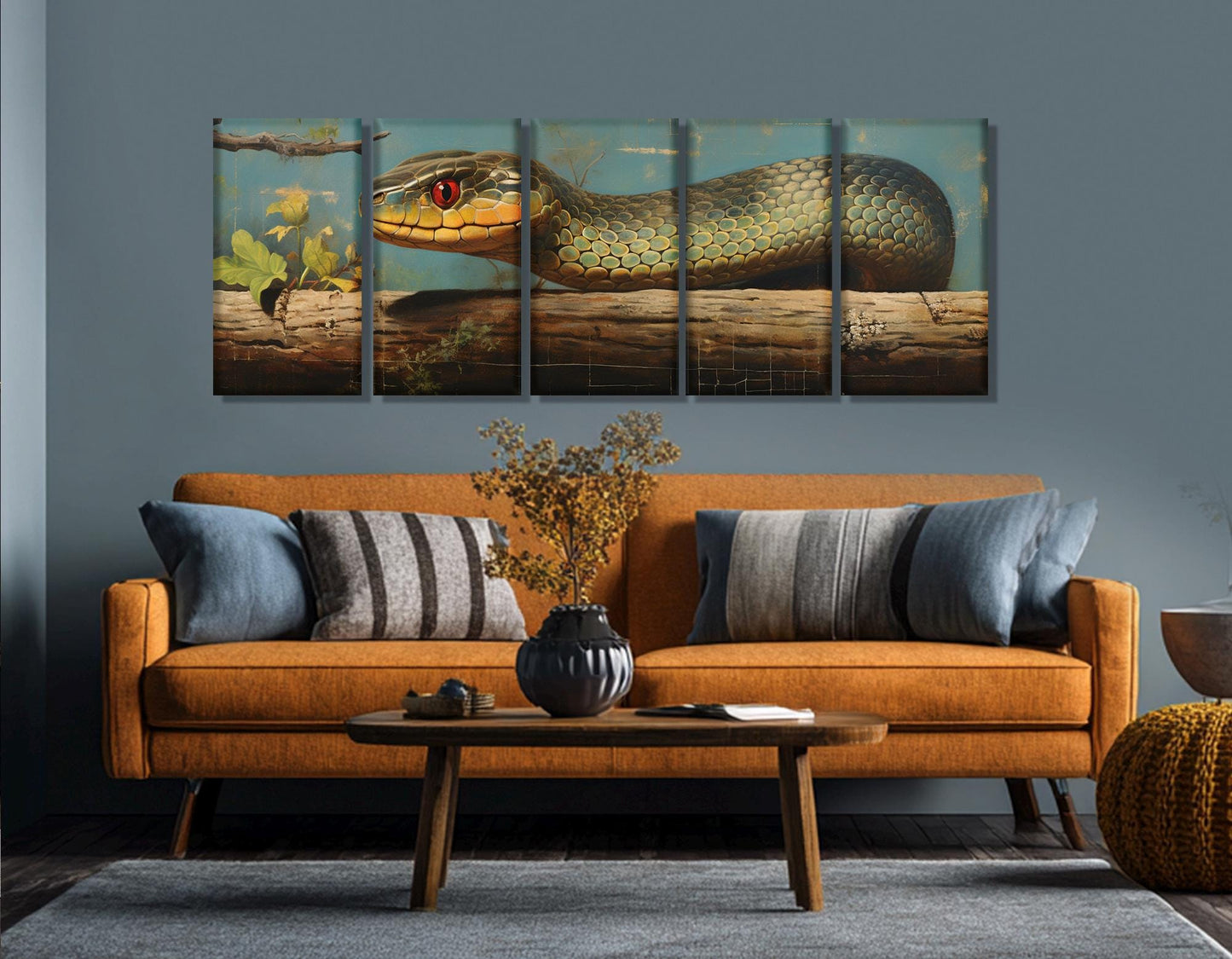 Vintage Snake Artwork – Framed Cotton Canvas Print | Green Snake Wall Art