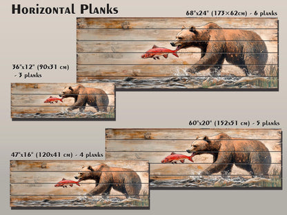 Rustic Wood Wall Art – Grizzly Bear Print on Linden Wood Planks | Natural Wildlife Decor