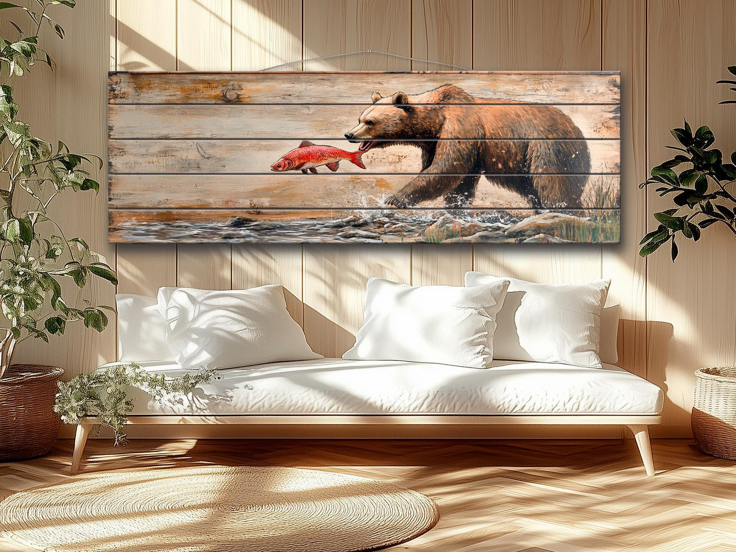Rustic Wood Wall Art – Grizzly Bear Print on Linden Wood Planks | Natural Wildlife Decor