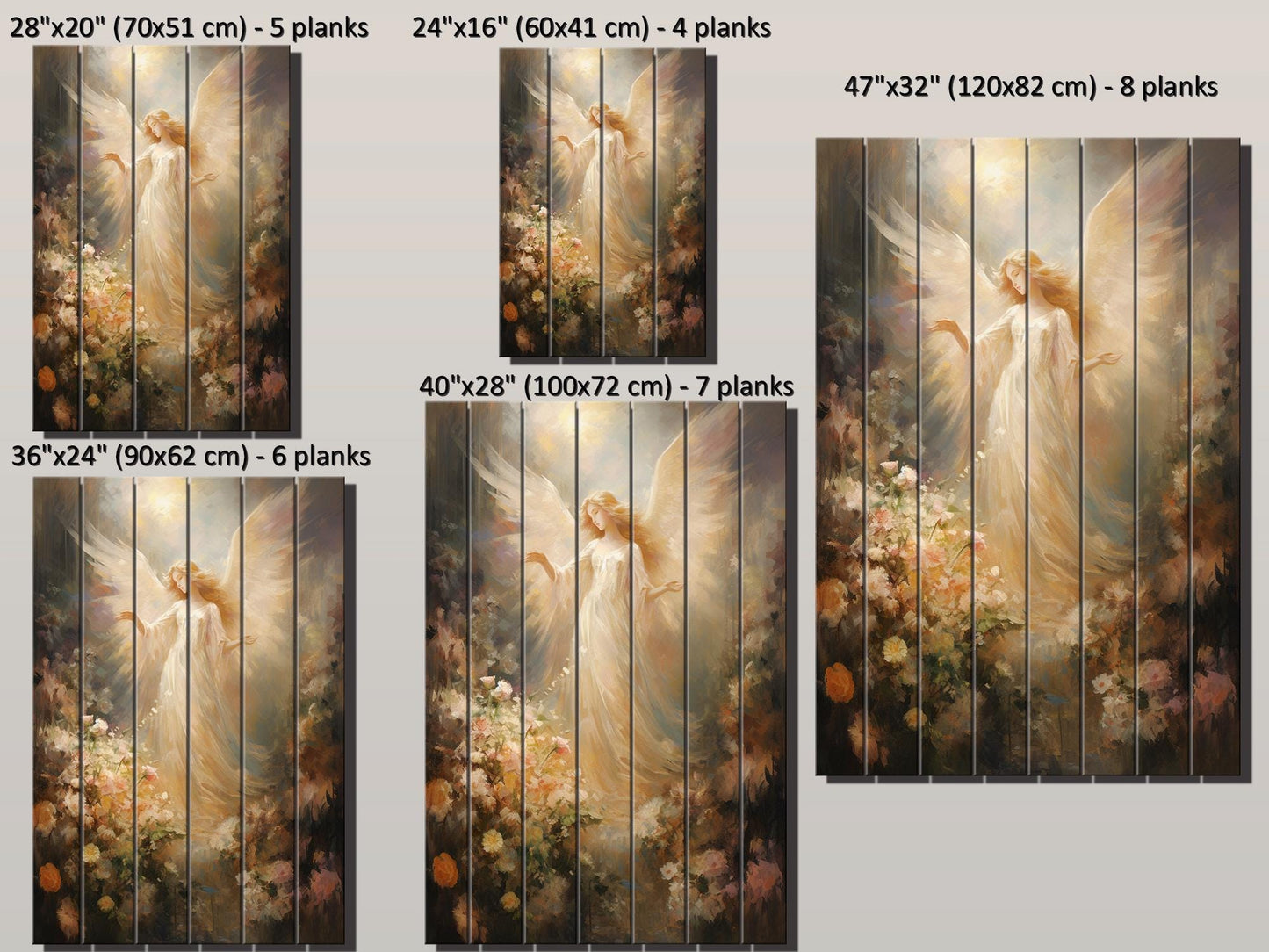 Angel Wood Print – Rustic Spiritual Art on Natural Wood Planks | Religious Wall Decor