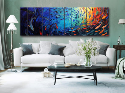 Fishing Wall Art – Colorful School Of Fish Wooden Wall Decor On Natural Wood Print