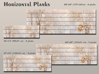 Wood Wall Art – Winter Forest Art with Golden Leaves Painting | Rustic Wood Panel Print