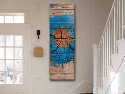 Tree Trunk Wall Art – Rustic Wood Decor With Blue Brown Rings & Natural Texture
