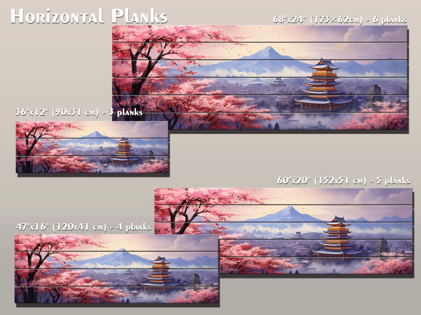 Sakura Blossom Wall Art – Japanese Wood Art Print on Natural Wood Planks