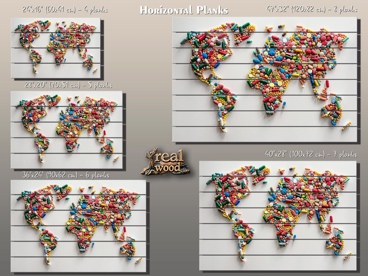 Wood Wall Art - Abstract World Map | Pharmacy Wall Decor & Pharmacist Gift Idea