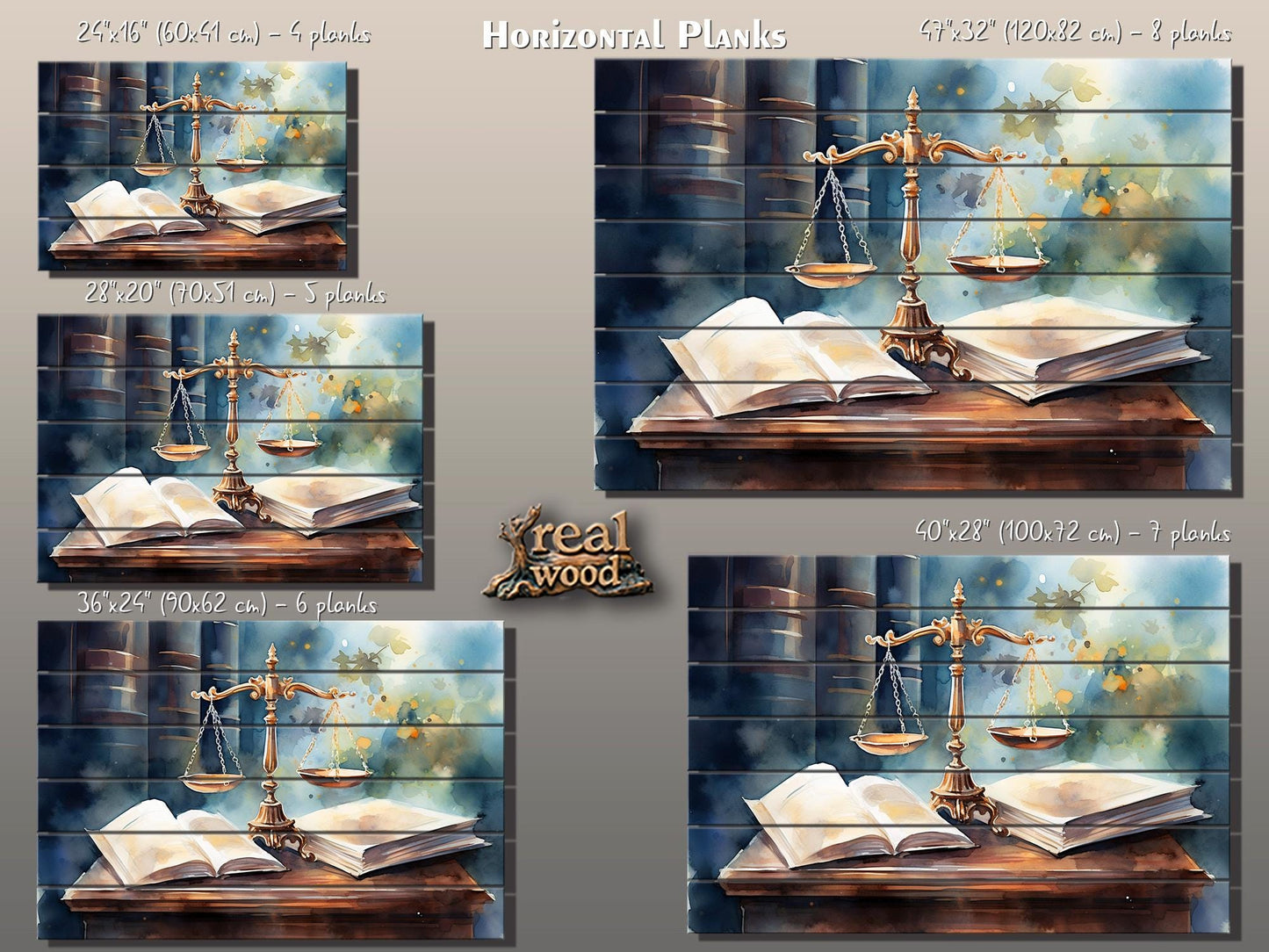 Justice Scales Wall Art – Rustic Wooden Decor with Natural Wood Painting for Lawyer Office