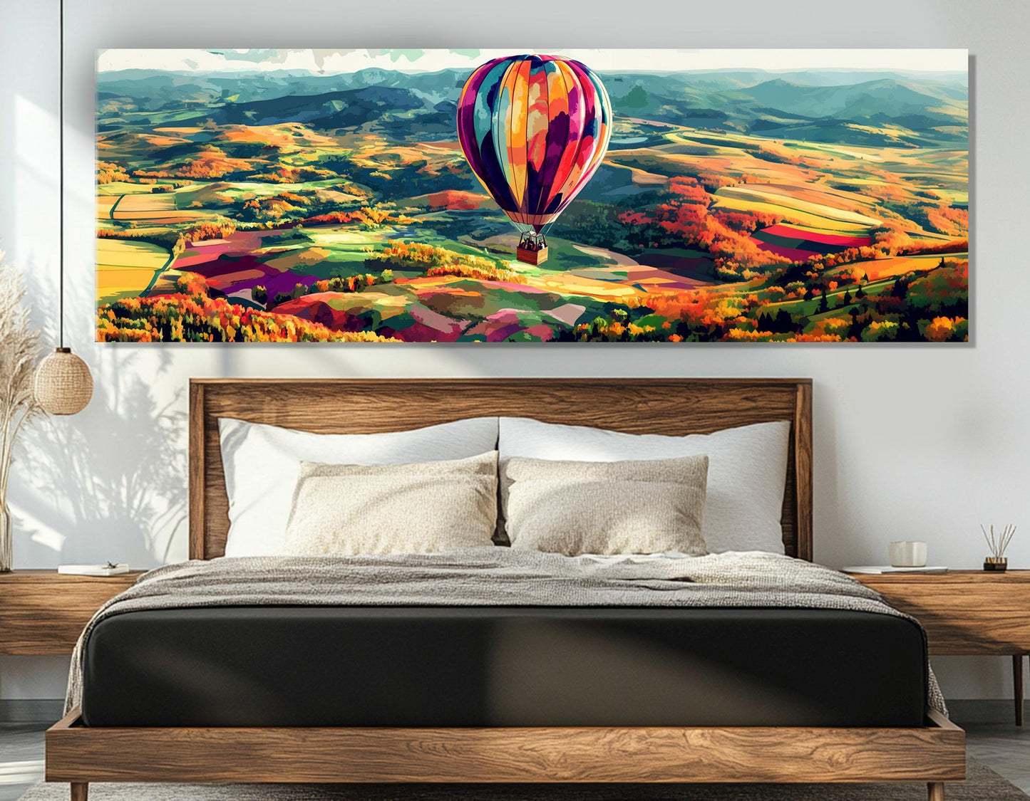 Abstract Hot Air Balloon Panoramic Wall Art - Large Cotton Canvas Print, Ready to Hang