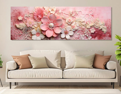 Abstract Floral Canvas Print – Pink Damask, Embroidered Doily Art | Ready to Hang