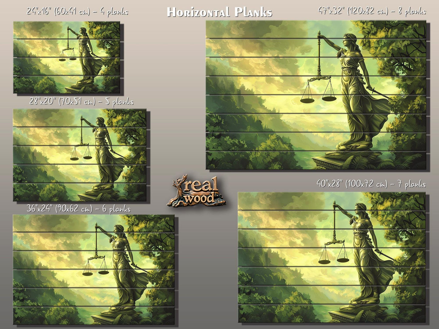 Lady Justice Wall Art - Wooden Wall Decor | Justice Statue Painting on Wood Print