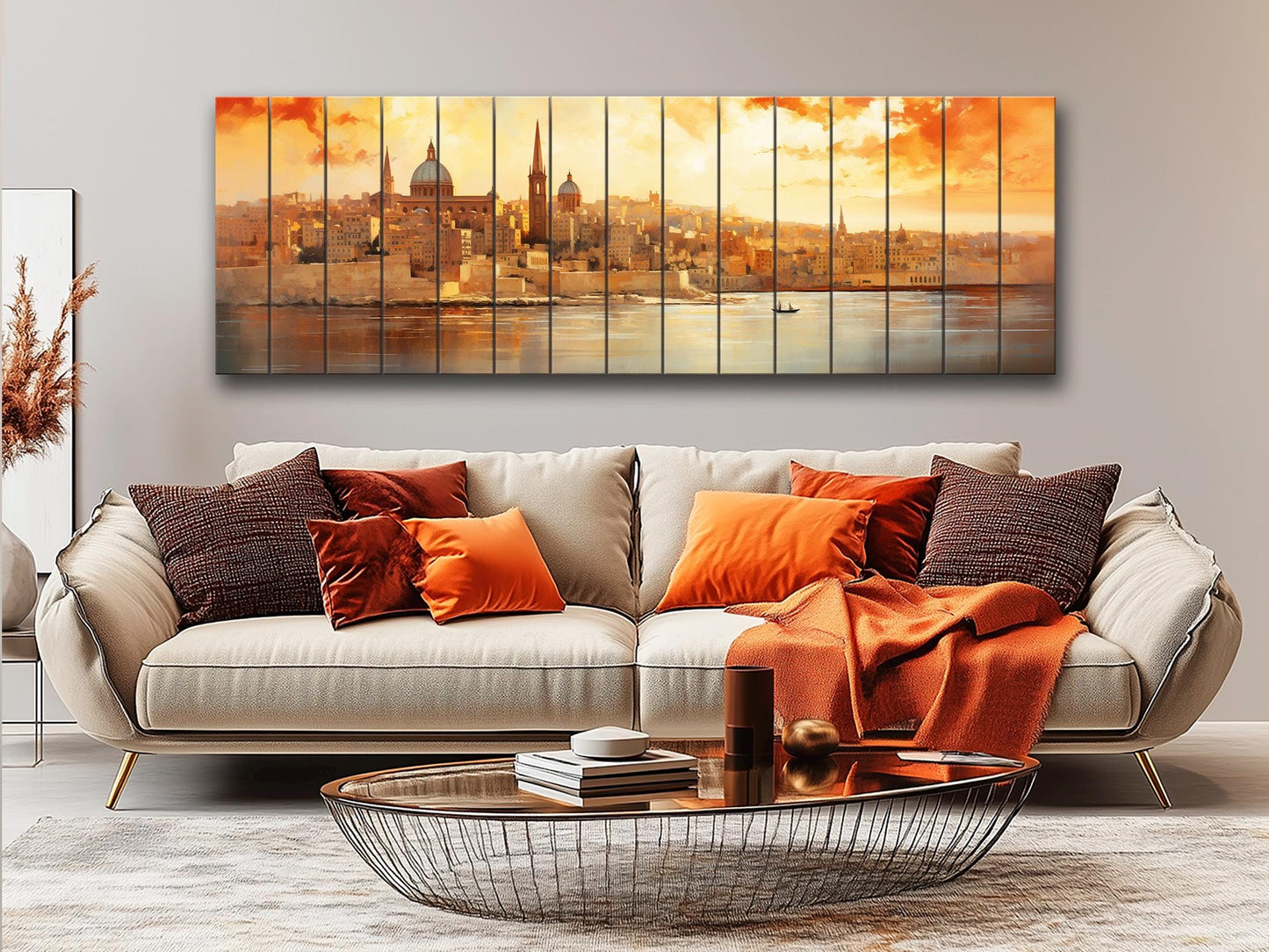 Rustic Valletta Wood Art – Valletta Skyline Wall Art | Natural Wood Wall Hanging