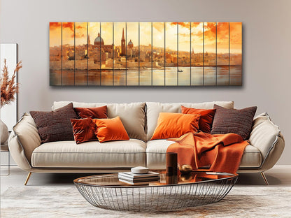 Rustic Valletta Wood Art – Valletta Skyline Wall Art | Natural Wood Wall Hanging