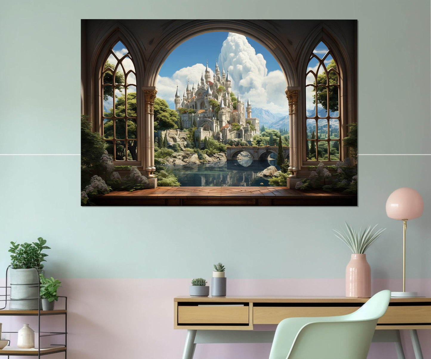 Fairytale Castle Canvas Print – Nursery Wall Decor | Framed & Ready to Hang
