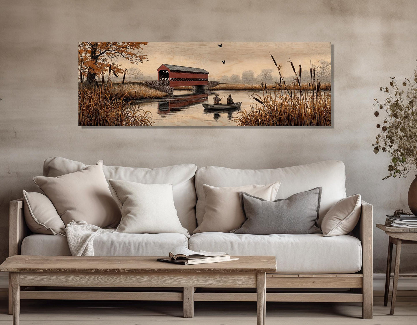 Sachs Bridge Canvas Print, River Fishing Wall Art, Fishing Cabin Decor, Framed and Ready to Hang