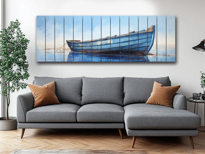 Rustic Blue Boat Art – Natural Wood Wall Art | Coastal Decor, Ready to Hang