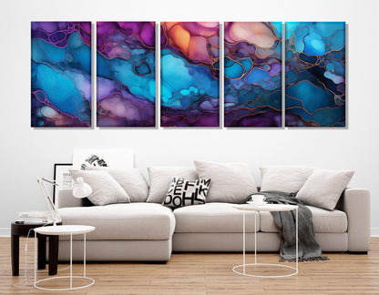 Abstract Alcohol Inks Painting – Large Framed Cotton Canvas Print | Ready to Hang Wall Art