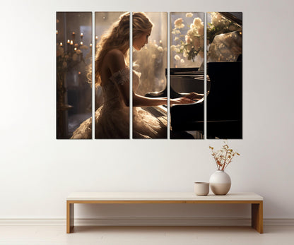 Beautiful Pianist Girl Canvas Print, Piano Wall Art, Musician Gift, Pianist Gift, Framed and Ready to Hang