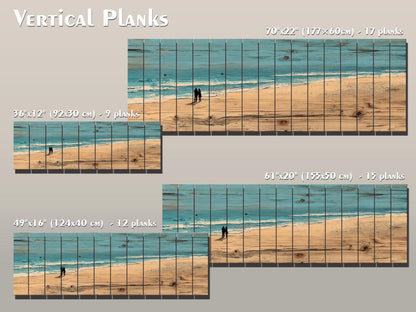 Coastal Wall Art – Wooden Coastal Print of Couple Walking on Beach House Decor