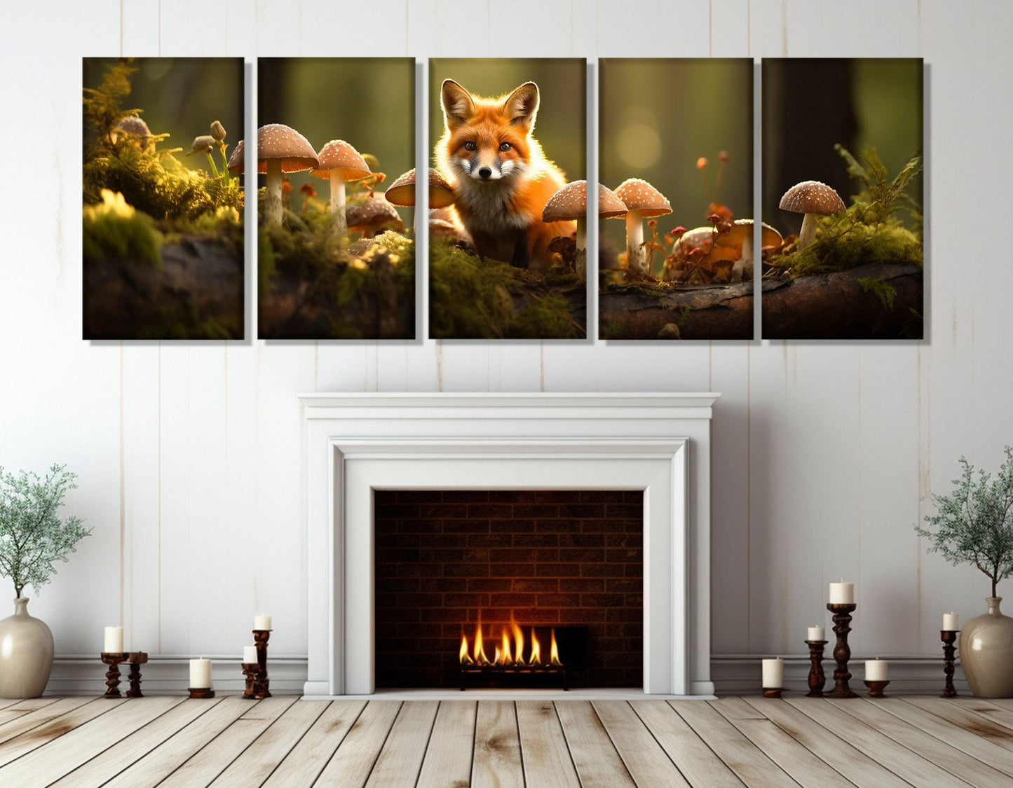 Fox Canvas Print – Forest Wall Art With Mushrooms | Framed & Ready To Hang
