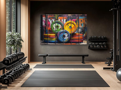 Fitness Wall Art - Rustic Wood Art Gym Wall Decor | Industrial Gym Decor Barbell Print Wood