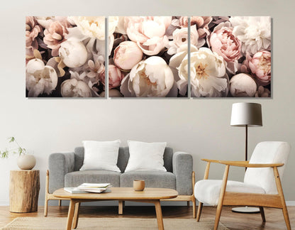 Peony Flower Canvas – Large Floral Wall Art | Panoramic Cotton Canvas Print