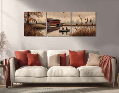 Sachs Bridge Canvas Print, River Fishing Wall Art, Fishing Cabin Decor, Framed and Ready to Hang