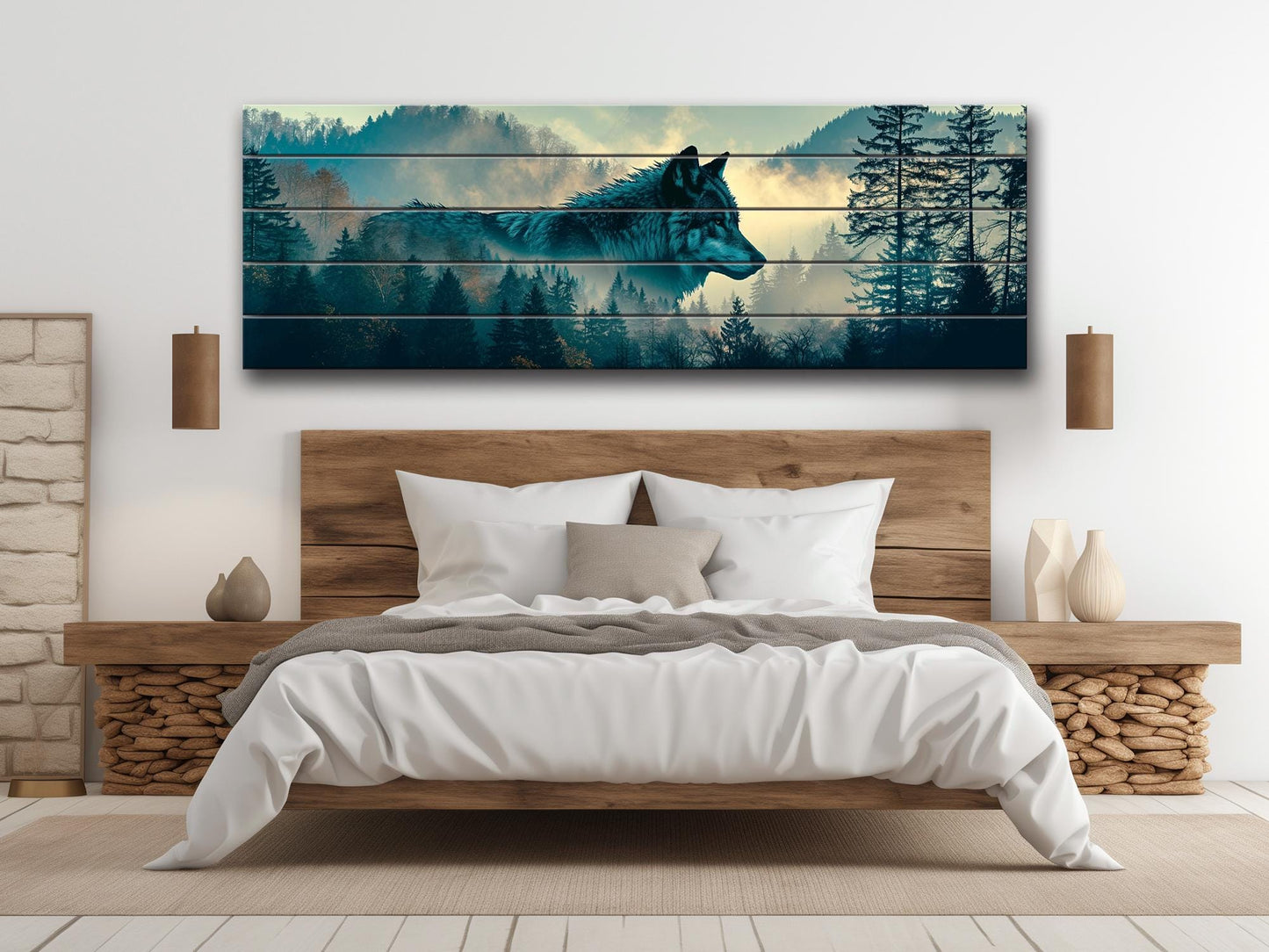 Wolf Wood Wall Art – Howling Wolf On Moon | Natural Wood Art Print