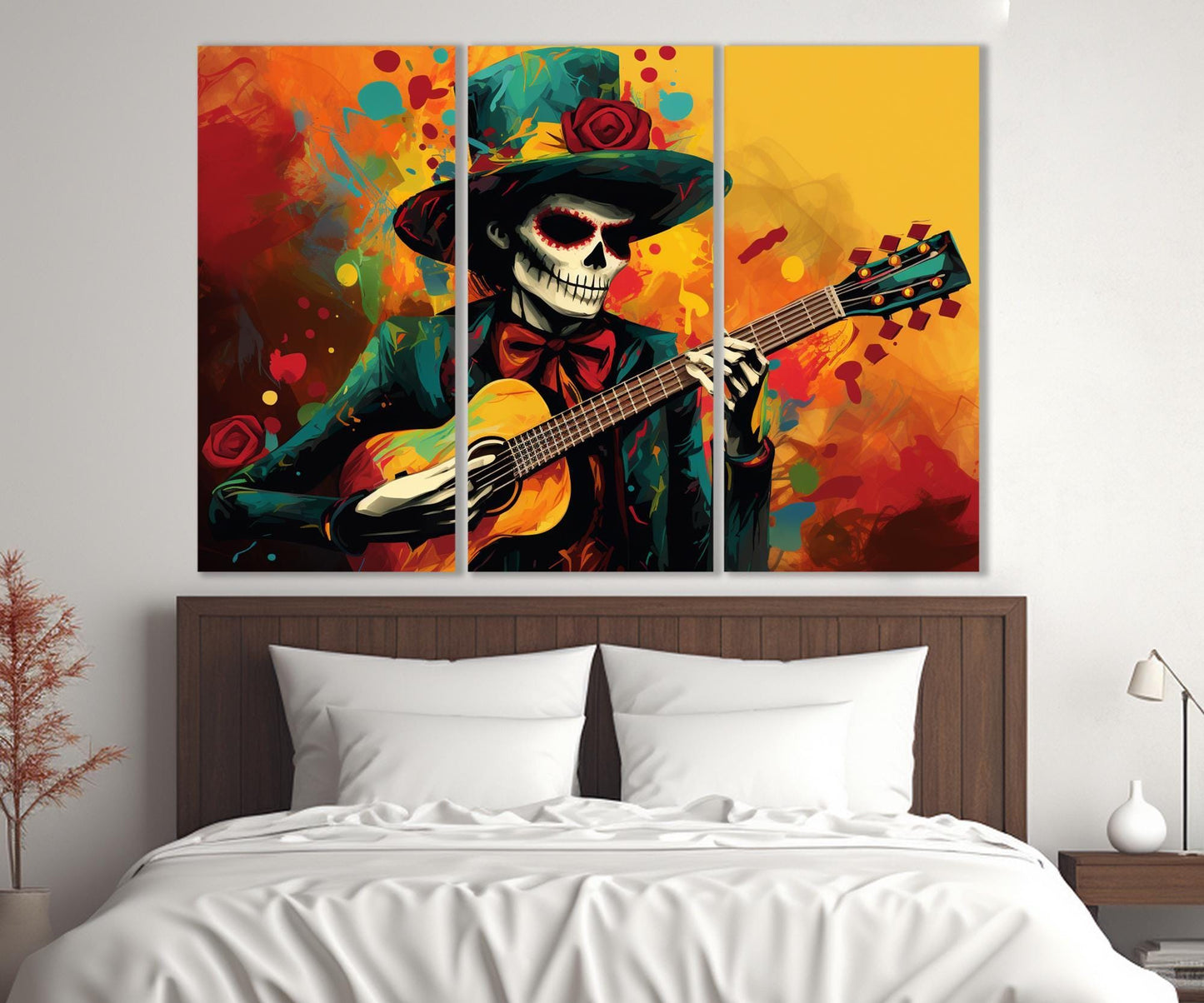 Skeleton with Guitar Canvas Print, Mexican Music Wall Art, Framed and Ready to Hang