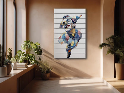 Wooden Wall Art - Rustic Wood Print Jester Watercolor on Natural Wood Plank Painting