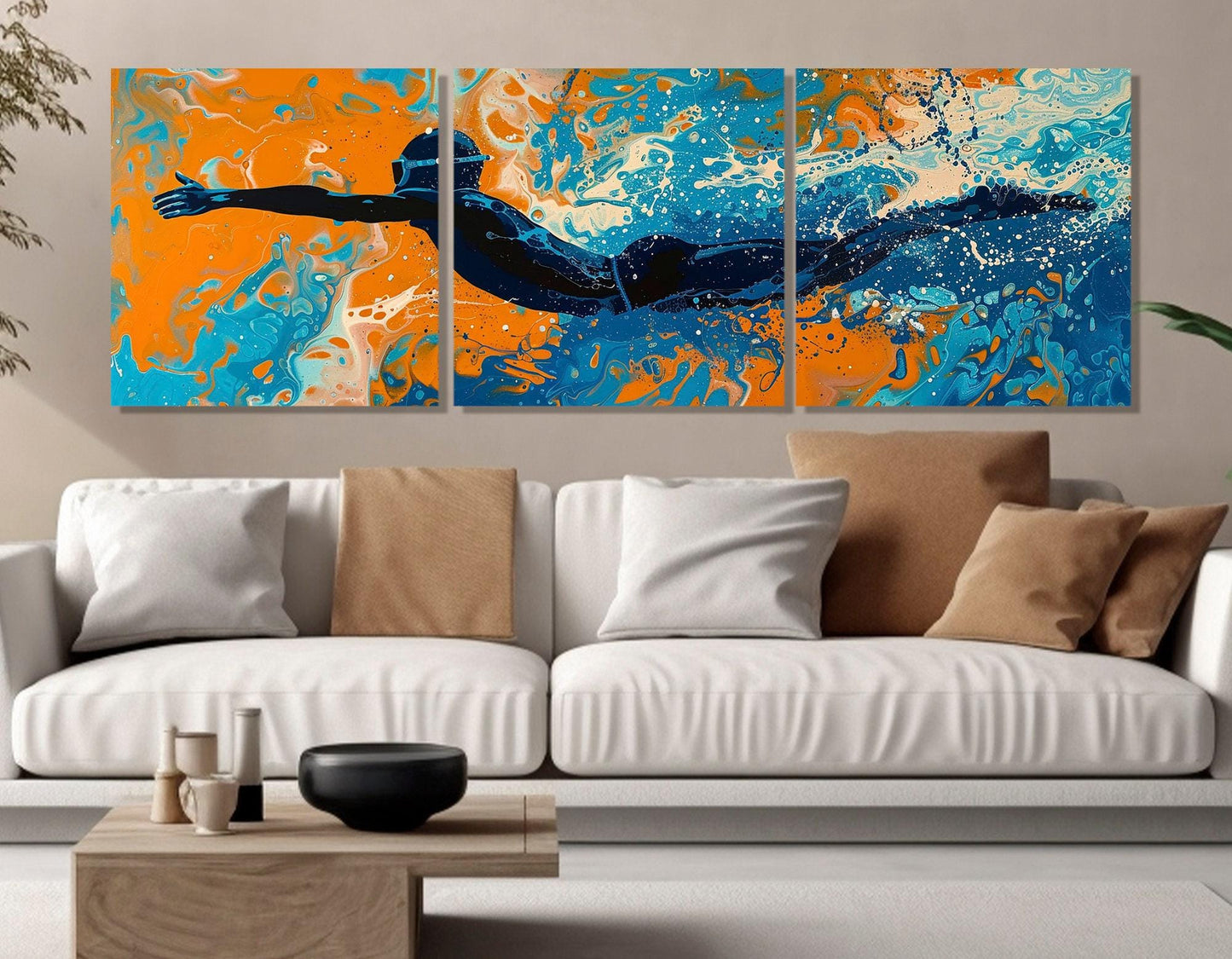 Abstract Swimmer Painting - Framed Canvas Print | Pop Art Swimming Wall Art Decor