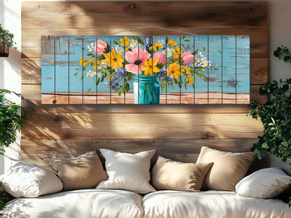 Rustic Wood Wall Art - Wildflower Bouquet Print on Wood | Floral Home Decor