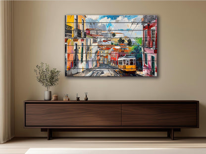 Lisbon Wood Art | Abstract Lisbon Painting Print on Wood – Rustic Wall Decor