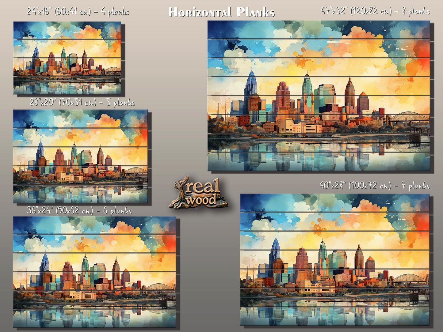 Kansas City Wall Art – Abstract Skyline Print on Wood | Rustic Wood Decor