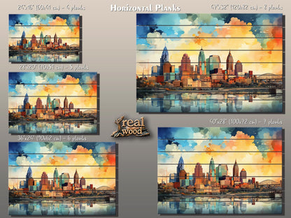 Kansas City Wall Art – Abstract Skyline Print on Wood | Rustic Wood Decor