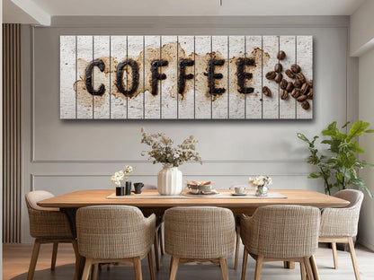 Coffee Art Print on Natural Wood – Kitchen Wall Decor