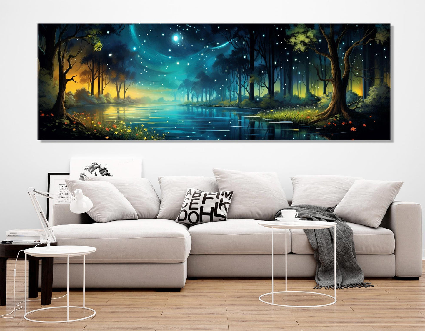 Fantasy Forest Canvas Print - Night Forest Painting With Fireflies, Ready To Hang