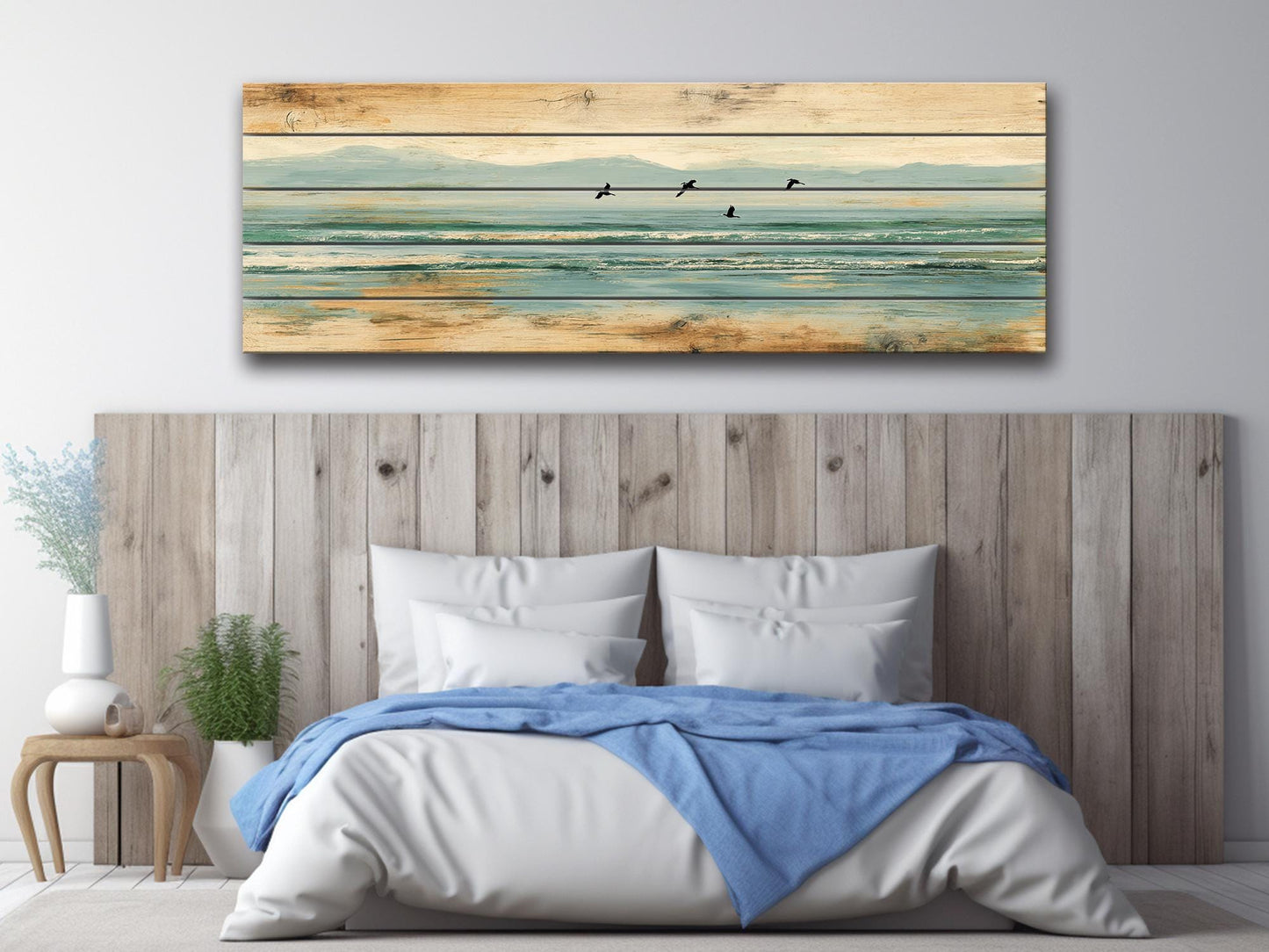 Coastal Wood Art – Pelican Wall Print on Natural Linden Wood, Rustic Beach Decoration