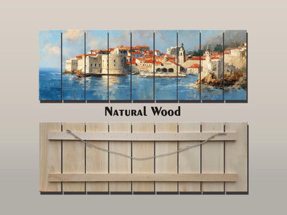 Dubrovnik Wood Print – Rustic Coastal Wall Art With Beige Sunlight Painting