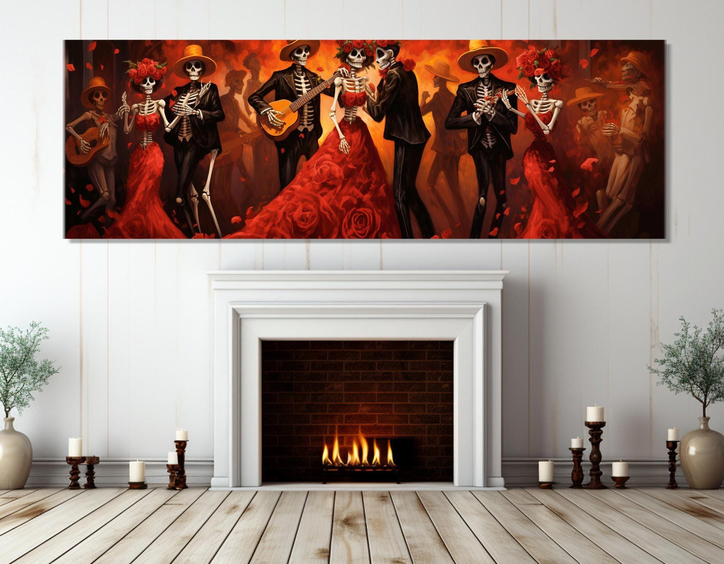 Day of the Dead Canvas – Large Skeleton Dance Print | Framed & Ready to Hang