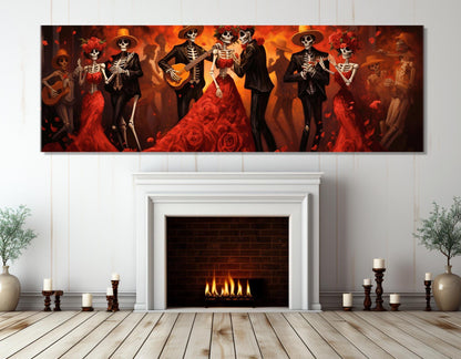 Day of the Dead Canvas – Large Skeleton Dance Print | Framed & Ready to Hang